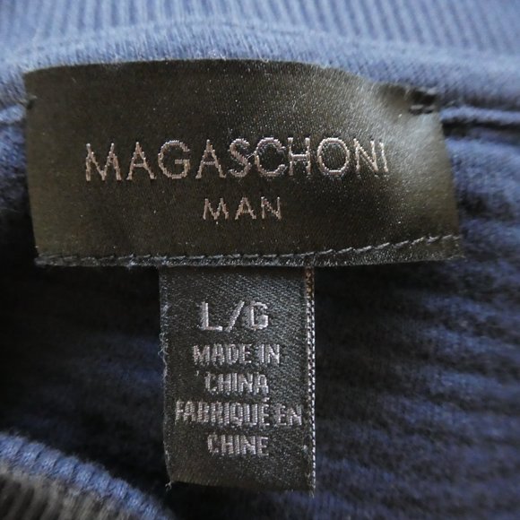 Magaschoni Man Full Zip Bomber Sweater Jacket Navy Ribbed Knit Snap Pockets L - Picture 7 of 9